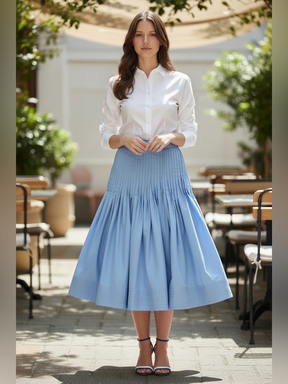 FREE ASSEMBLY Periwinkle Blue Pintuck A-Line Midi Skirt Small 4/6 NWT Cottage